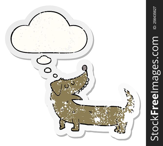 Cartoon Dog And Thought Bubble As A Distressed Worn Sticker