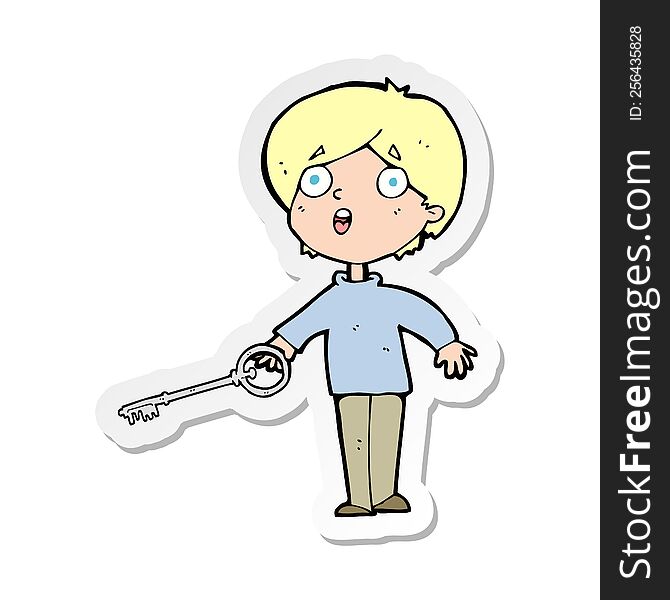sticker of a cartoon boy with key