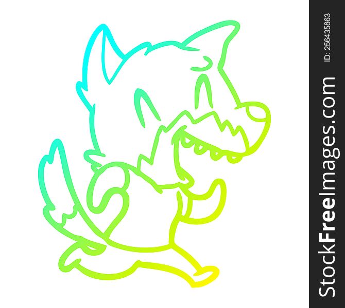 cold gradient line drawing of a laughing fox running away