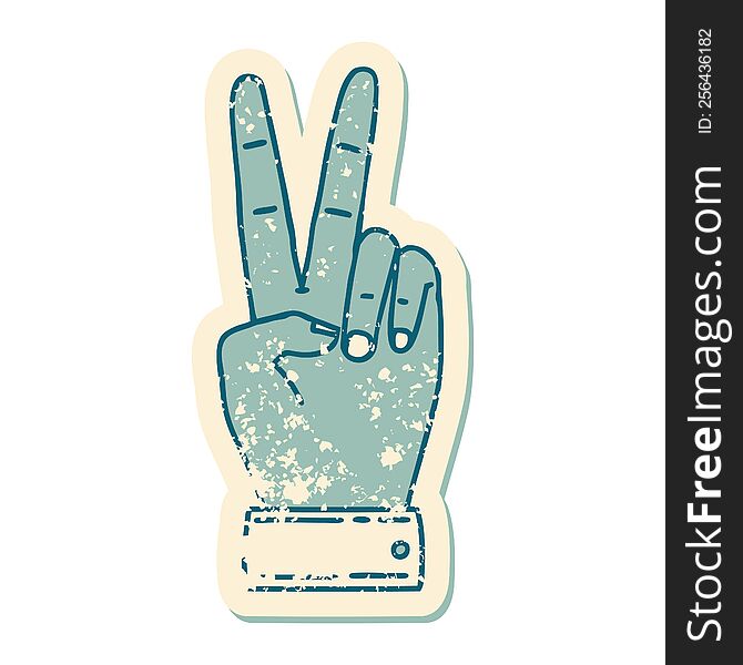 Peace Symbol Two Finger Hand Gesture Grunge Sticker