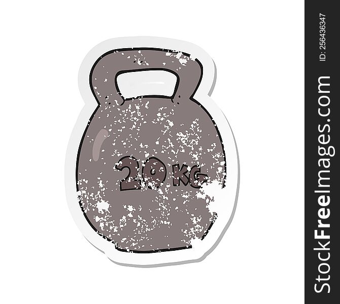 retro distressed sticker of a cartoon 20kg kettle bell