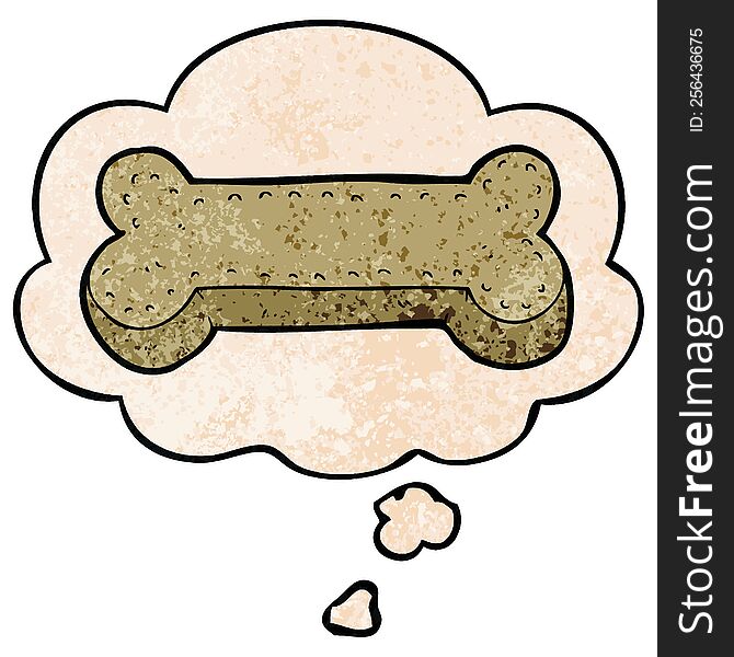Cartoon Dog Biscuit And Thought Bubble In Grunge Texture Pattern Style