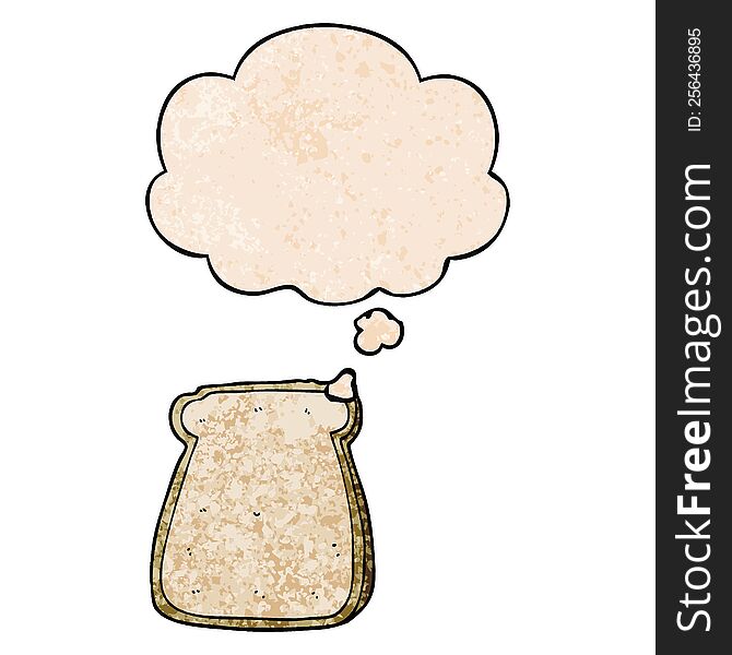 Cartoon Slice Of Bread And Thought Bubble In Grunge Texture Pattern Style