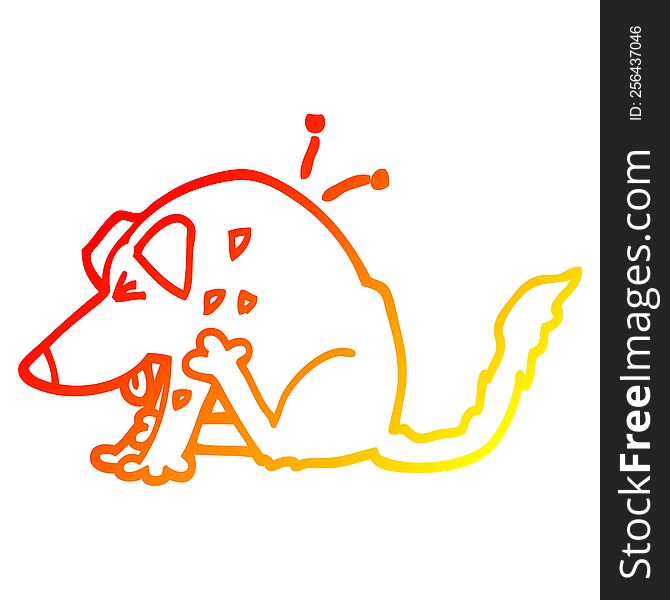 warm gradient line drawing of a cartoon dog scratching