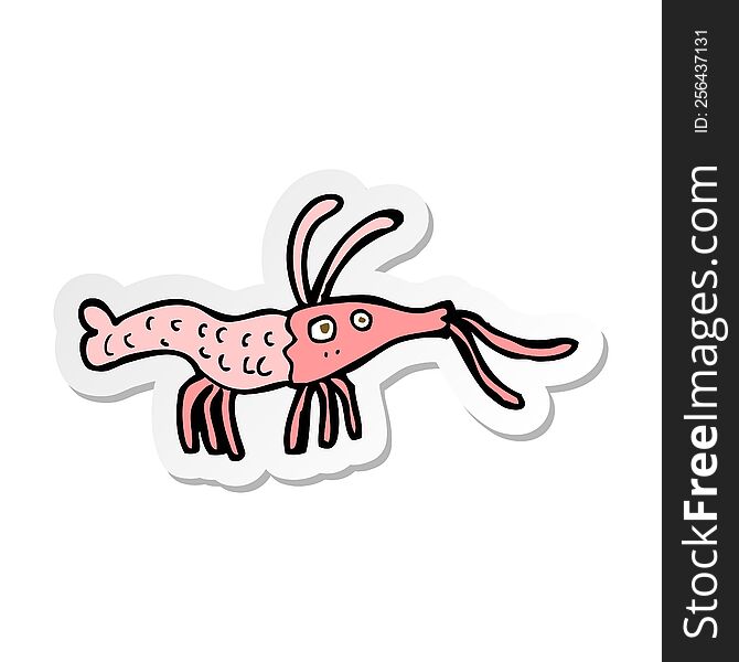 sticker of a cartoon shrimp