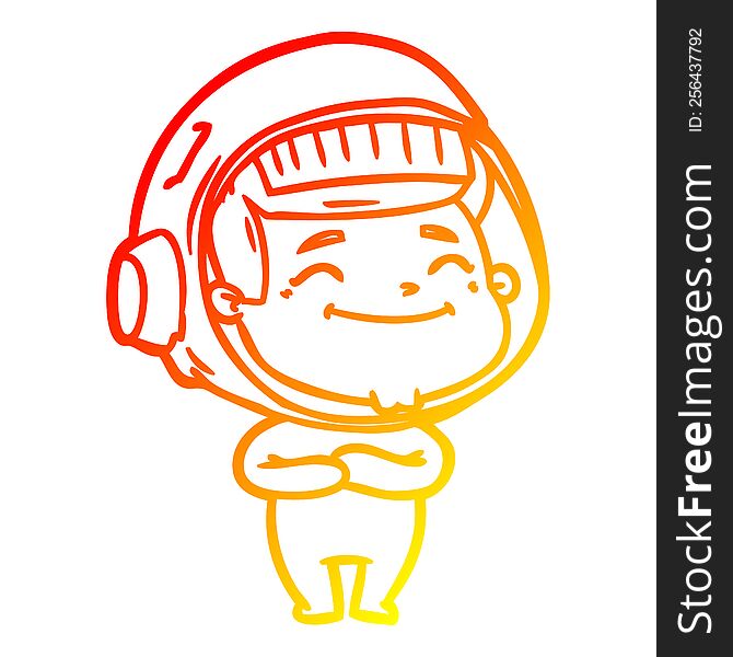 warm gradient line drawing of a happy cartoon astronaut