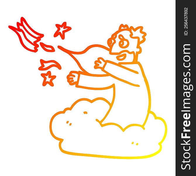 warm gradient line drawing cartoon god on cloud