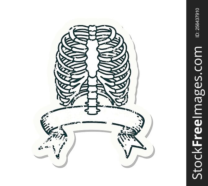 grunge sticker with banner of a rib cage