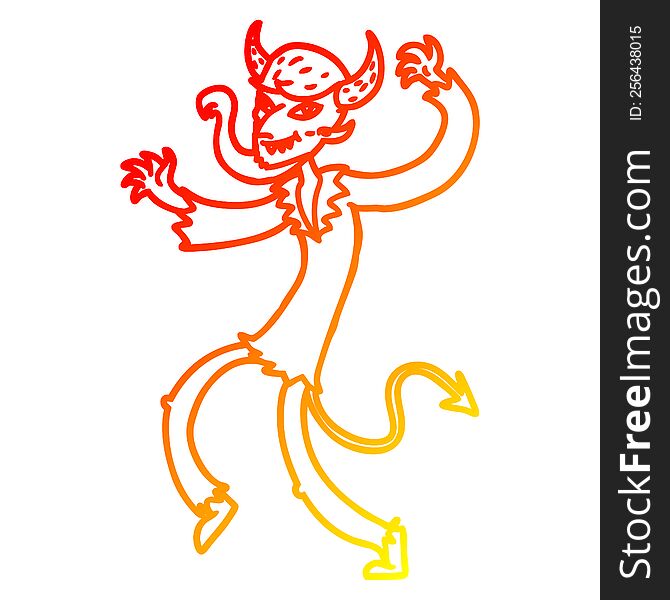 Warm Gradient Line Drawing Cartoon Dancing Devil
