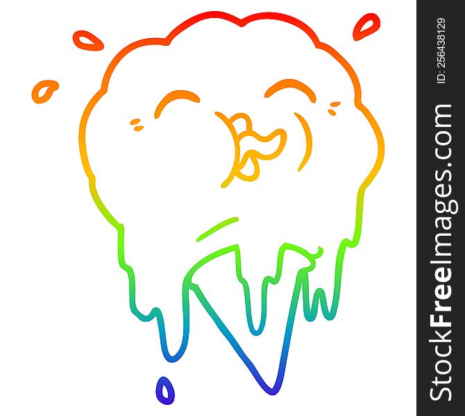 rainbow gradient line drawing of a cartoon melting ice cream