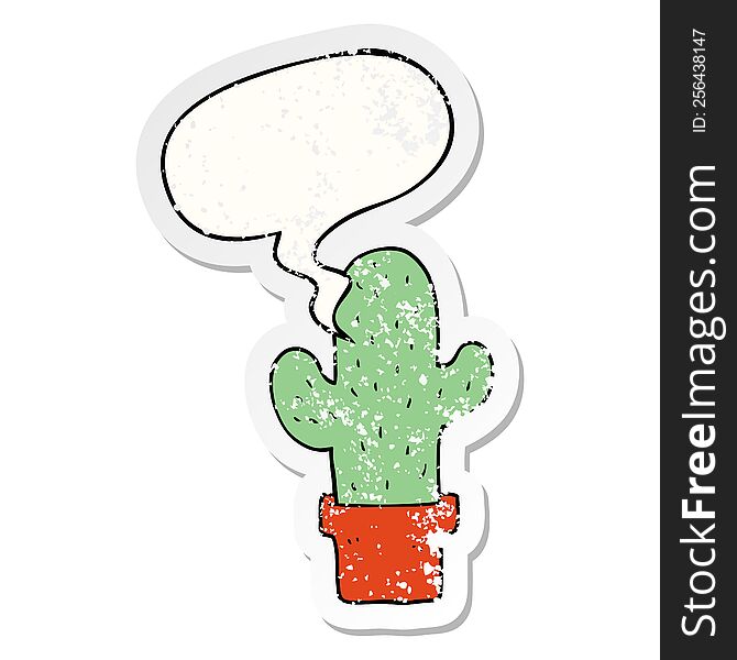 cartoon cactus and speech bubble distressed sticker