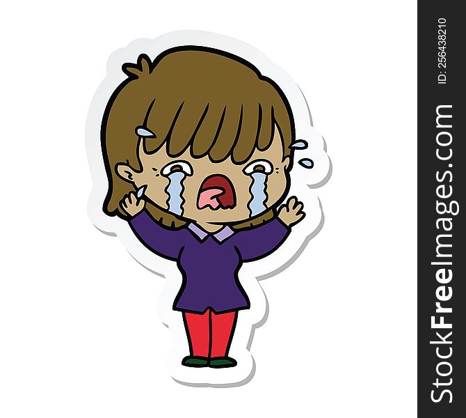 sticker of a cartoon girl crying