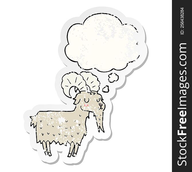 Cartoon Goat And Thought Bubble As A Distressed Worn Sticker