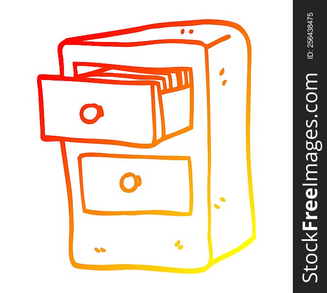 warm gradient line drawing of a cartoon drawers of files
