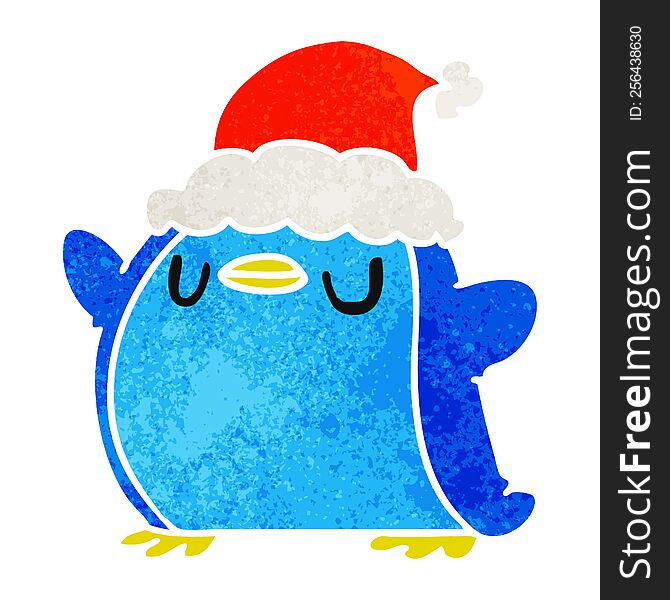 Christmas Retro Cartoon Of Kawaii Penguin