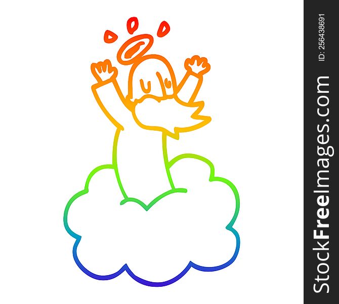 Rainbow Gradient Line Drawing Cartoon God On Cloud
