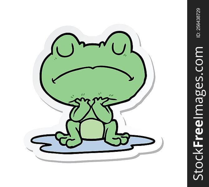 Sticker Of A Cartoon Frog In Puddle