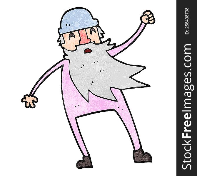 freehand textured cartoon old man in thermal underwear