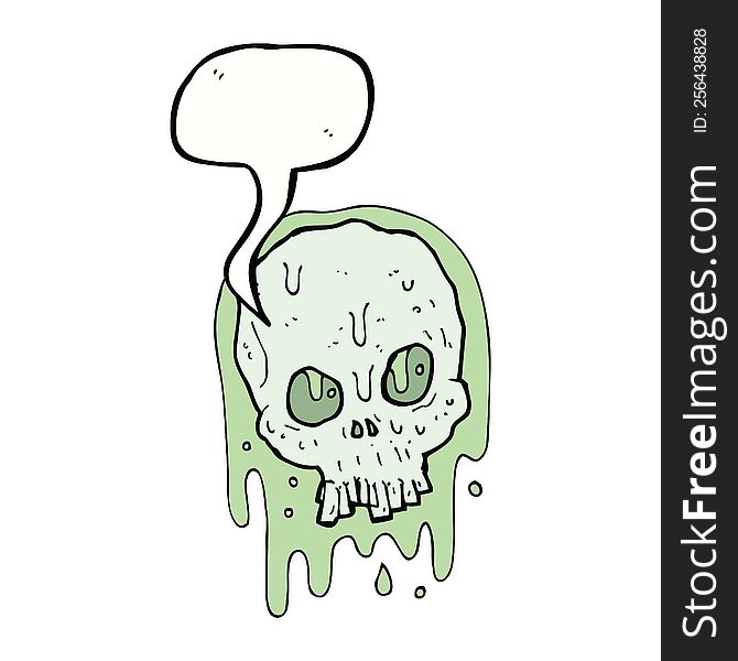cartoon slimy skull with speech bubble