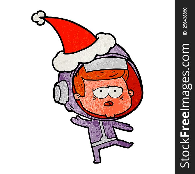 Textured Cartoon Of A Tired Astronaut Wearing Santa Hat