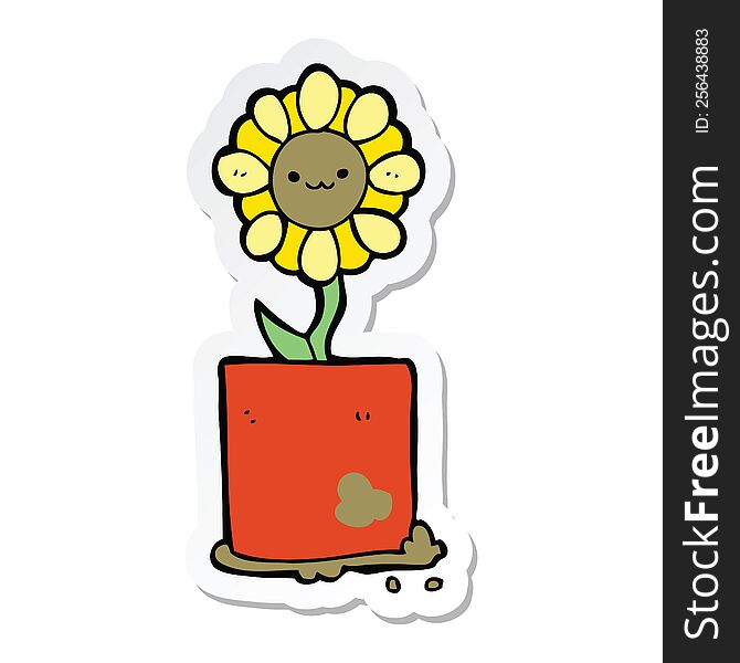 Sticker Of A Cute Cartoon Flower