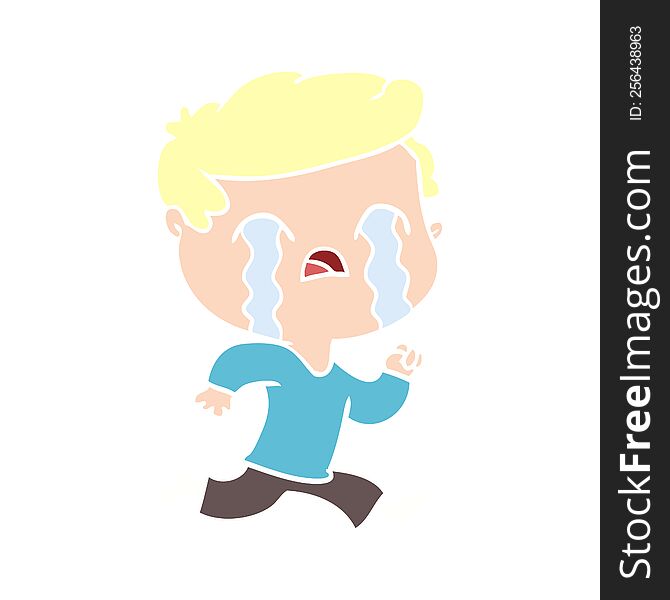 Flat Color Style Cartoon Man Crying