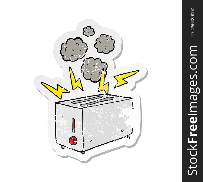 Retro Distressed Sticker Of A Cartoon Faulty Toaster