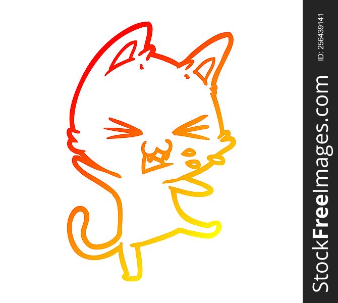warm gradient line drawing of a cartoon cat throwing a tantrum