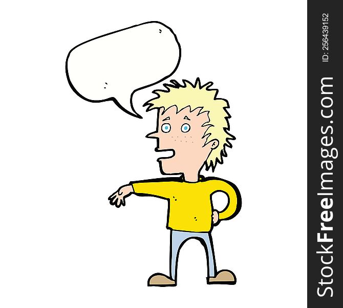 cartoon man making dismissive gesture with speech bubble