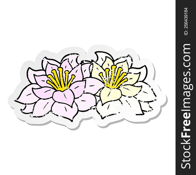 Distressed Sticker Of A Cartoon Flowers