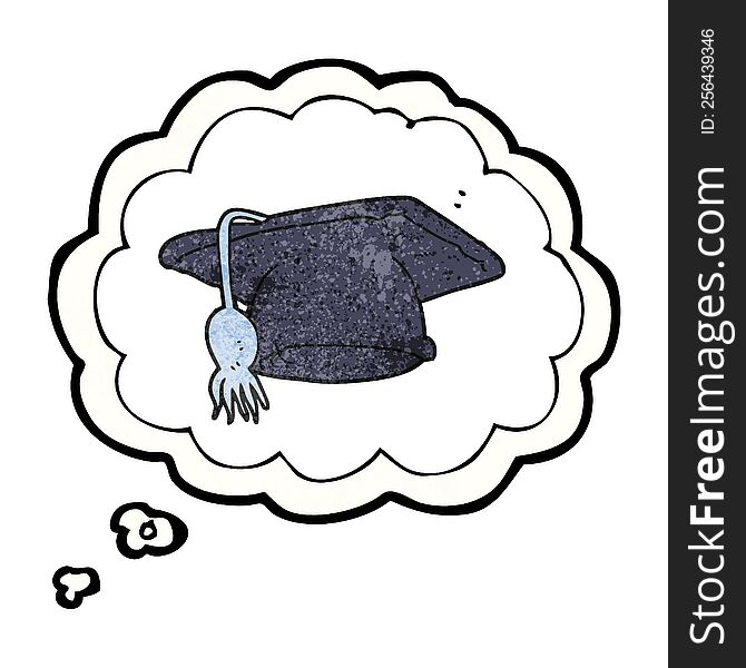 freehand drawn thought bubble textured cartoon graduation cap