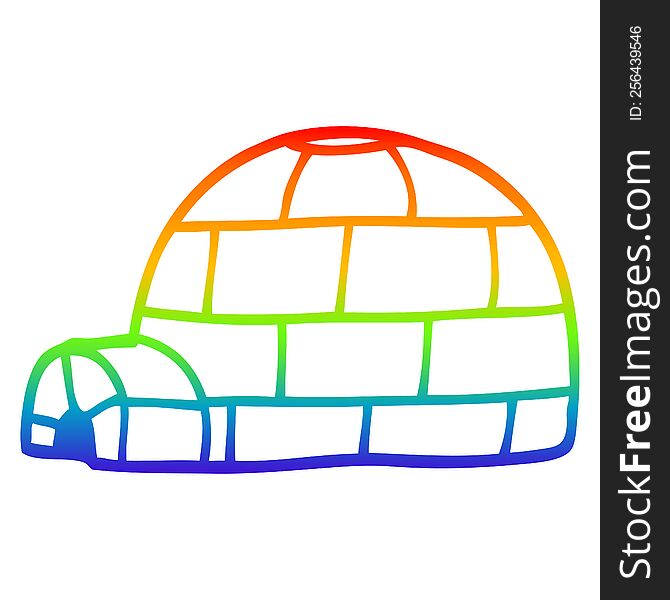 rainbow gradient line drawing of a cartoon igloo