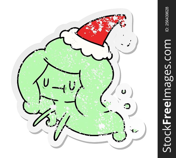 hand drawn christmas distressed sticker cartoon of kawaii ghost