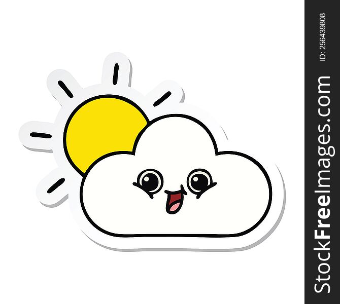 sticker of a cute cartoon cloud and sunshine