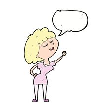 Cartoon Happy Woman About To Speak With Speech Bubble Stock Images