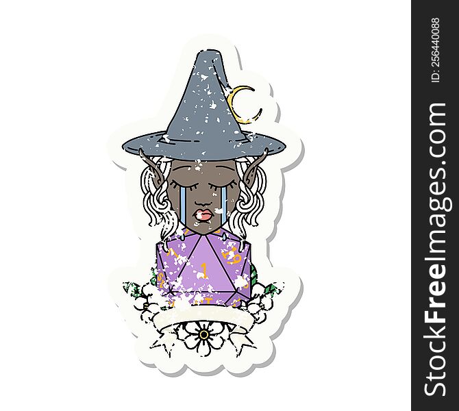 Crying Elf Mage Character With Natural One Dice Roll Illustration
