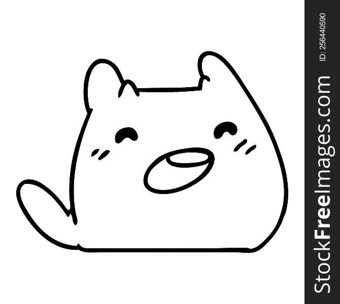 line drawing illustration of a kawaii cat. line drawing illustration of a kawaii cat