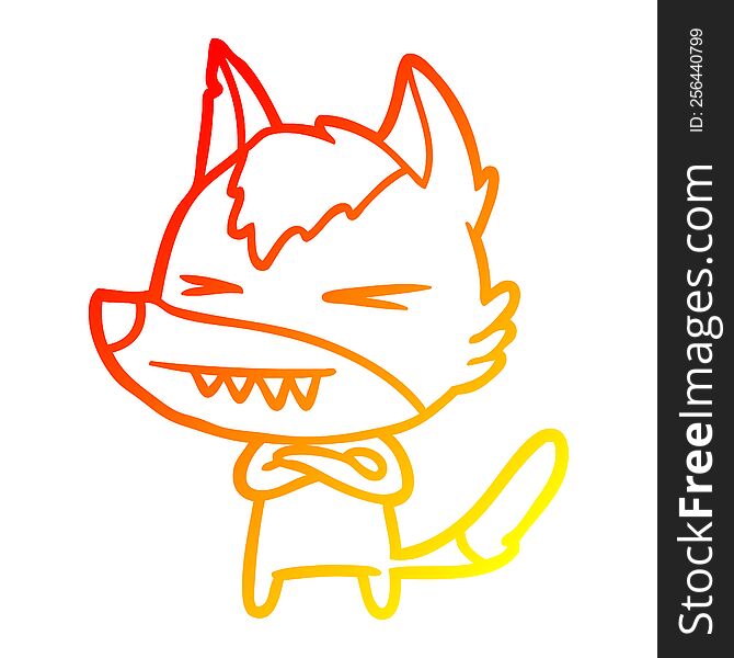 Warm Gradient Line Drawing Angry Wolf Cartoon