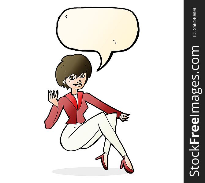 cartoon businesswoman sitting with speech bubble