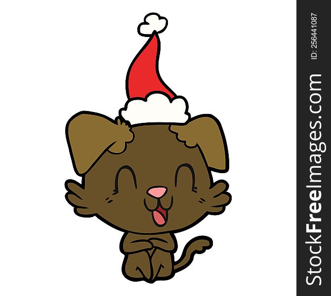 Laughing Line Drawing Of A Dog Wearing Santa Hat