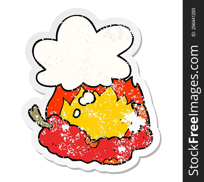 Cartoon Hot Chili Pepper And Thought Bubble As A Distressed Worn Sticker