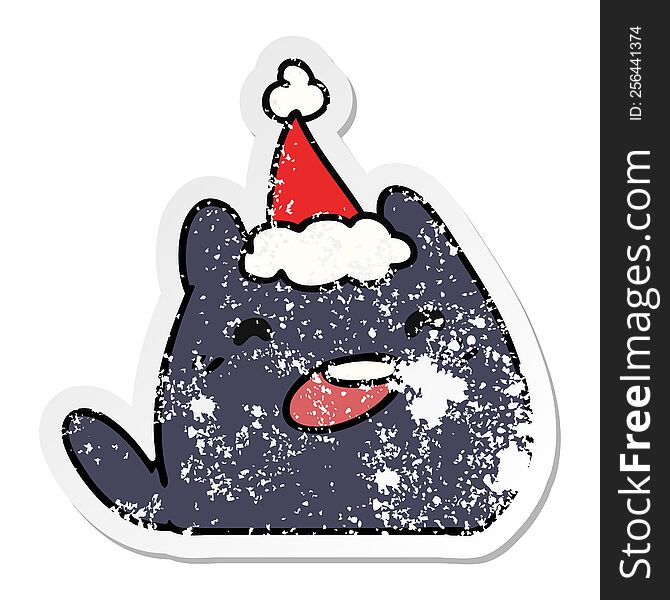 Christmas Distressed Sticker Cartoon Of Kawaii Cat