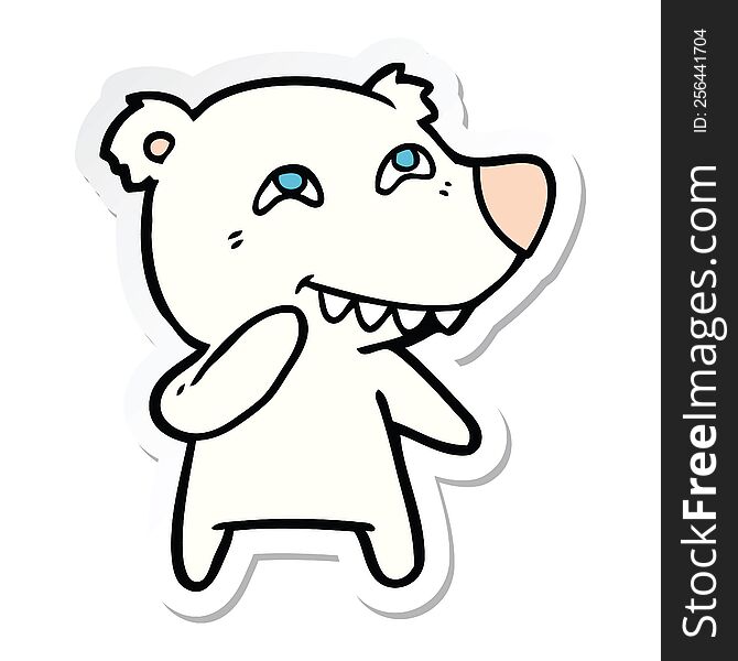 Sticker Of A Cartoon Polar Bear Showing Teeth