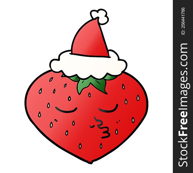 Gradient Cartoon Of A Strawberry Wearing Santa Hat