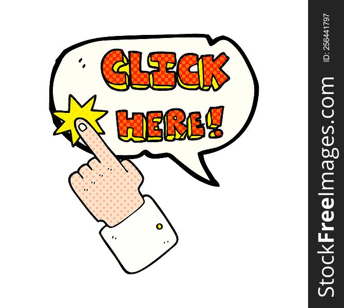 Comic Book Speech Bubble Cartoon Click Here Sign With Finger