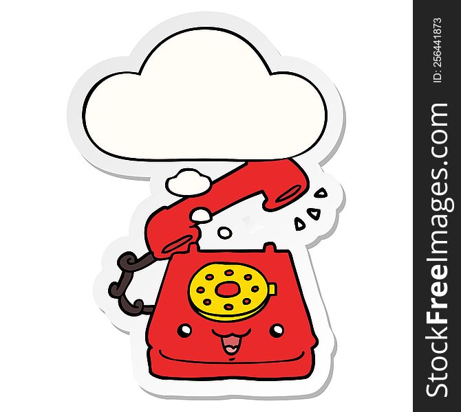 cute cartoon telephone and thought bubble as a printed sticker