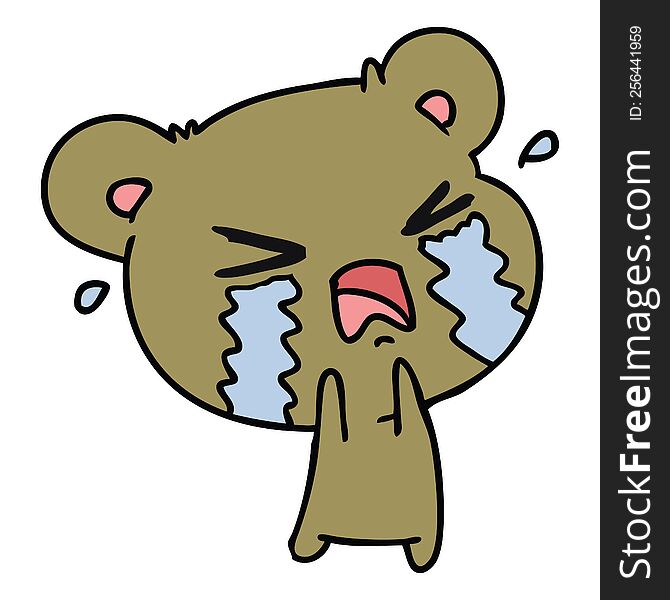 freehand drawn cartoon of a cute crying bear
