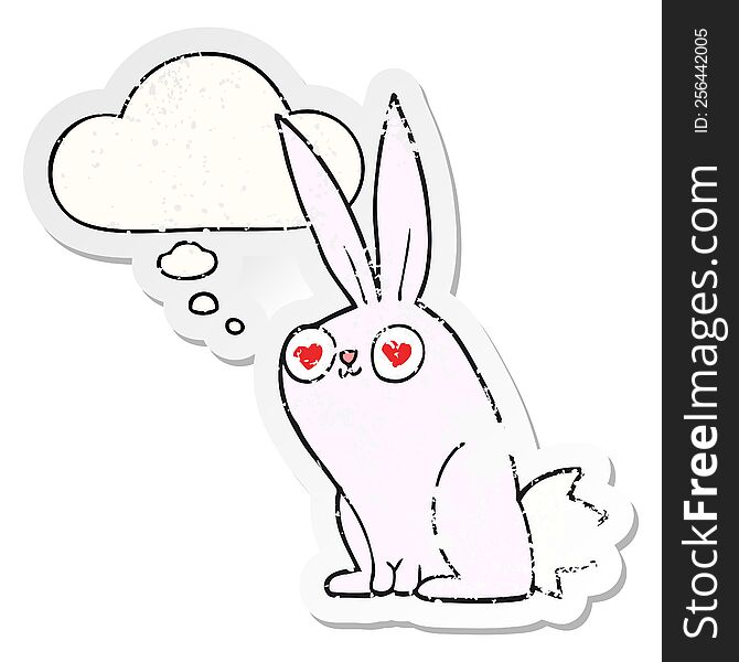 Cartoon Bunny Rabbit In Love And Thought Bubble As A Distressed Worn Sticker