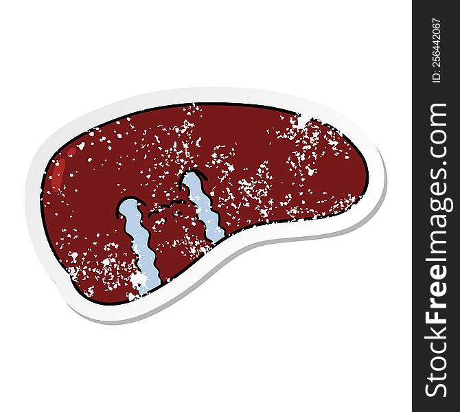 distressed sticker of a cartoon liver crying