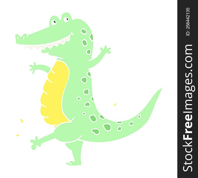 flat color illustration cartoon dancing crocodile
